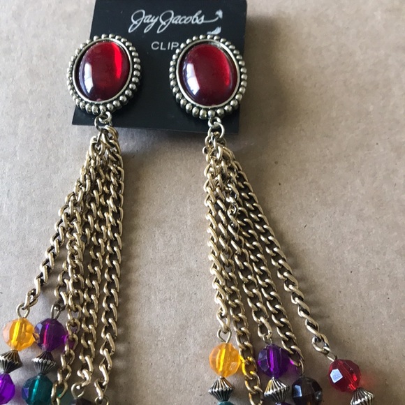 Jay Jacobs 5 Strand Acrylic Multicolored Dangled Earrings approx. 7 1/2” - Picture 6 of 10